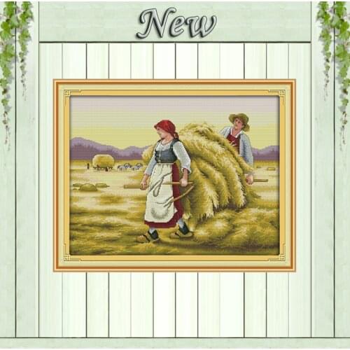 Good harvest girls autum diy decor painting 14CT 11CT Cross Stitch Needlework kits Embroidery Counted printed on canvas DMC Sets