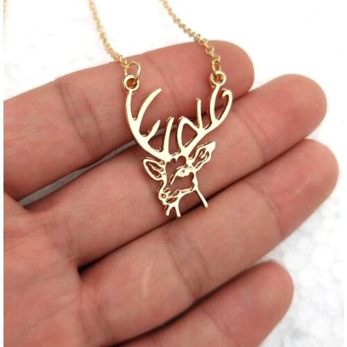 Hzew gold color Sika deer pendant necklace deer necklaces for Christmas gift