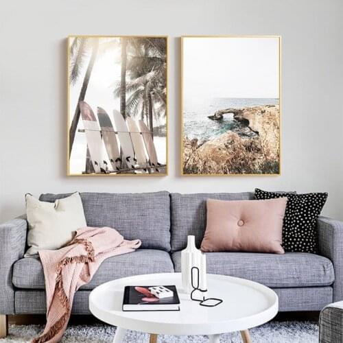 Coconut tree beach sea wave landscape diamond embroidery pink car diamond painting art nordic seascape picture wall decoration