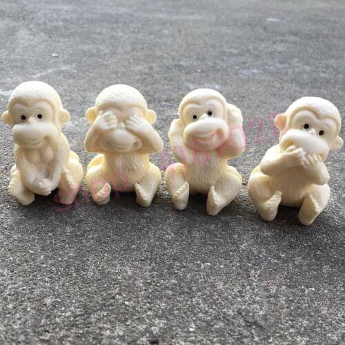 Natural palm tree coconut fruit, pure manual carving, Four no monkey small ornaments, exquisite crafts, decorations