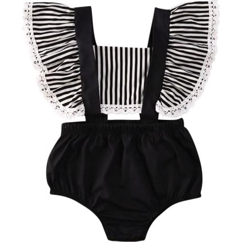 0-18M Newborn Infant Baby Girls Ruffles Striped Romper Lace Jumpsuit Playsuit Summer Baby Clothes Costumes