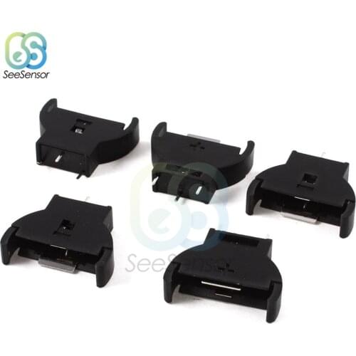 5Pcs CR2032 Cell Coin Battery Socket Holder Set Black Plastic 2032 3V Half Round Battery Case Storage Box 3 Pin