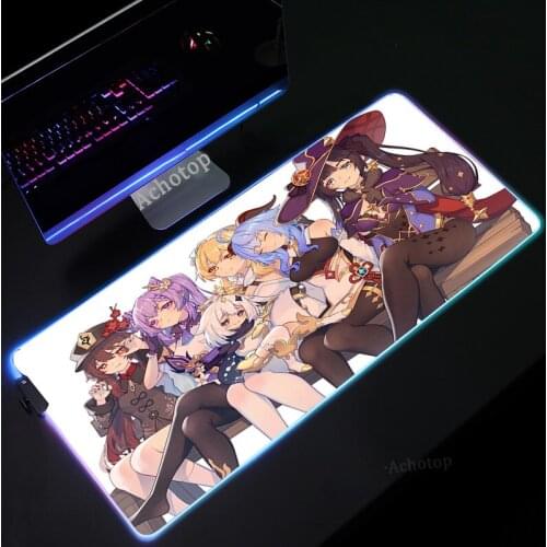 Anime Genshin Impact RGB Large Mousepad XXL Anti-skid Pad LED for Computer Players Gaming Accessories with Cable Gaming Mousepad