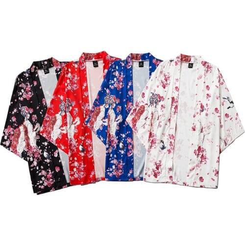 M-XXL Fashion 2020 Balck Red Blue White Loose Summer Beach Cardigan Harajuku Japanese Kimono Style Women Men Tops Asian Clothes