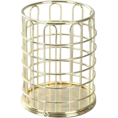 Rose Gold Metal Pencil Holders Metal Hollow Makeup Brush Organizer Steel Mesh Creative Multi-function Pen Cup Organizer