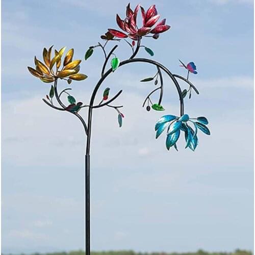 Metal Wind Spinner With Three Spin Flowers And Butterflies Windmill Rotating Garden Lawn Party Decor High Quality And Durable
