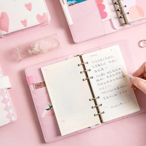 Cute A6 Ring Binder Planner Notebooks Journal Pink Notebook Agenda Organizer Note Book for Girl School Student Stationery