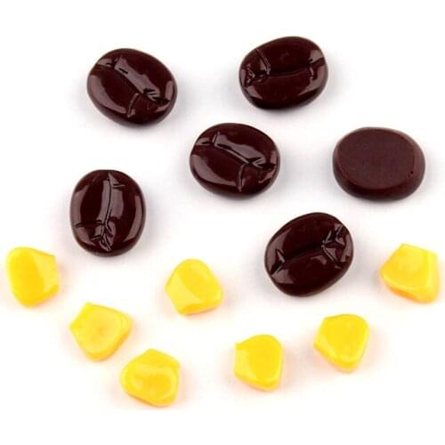 Mini Order 20pcs Resin Cabochon DIy jewelry Accessories Material Coffee Bean corn kernels Shape Clay beads Charms Decoration