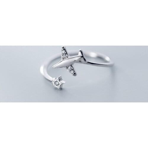 MloveAcc 100% 925 Sterling Silver Trendy Star Tours Star & Plane Female Finger Rings for Women Sterling Silver Jewelry Anel