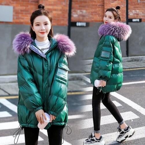 2020 Fashion korean loose size big fur women jacket down cotton wind proof womens coats thick super warm winter long parker