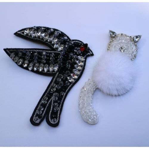 Fashion swallow rabbit Rhinestone appliques for clothing Sew on Beaded patches for clothes DIY sequins Parche appliques
