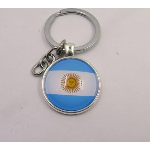 Fashion Argentina Flag Keychain Charm Argentina Glass Beads Key Chains Silver Plated Metal Blank Keyring Keychains