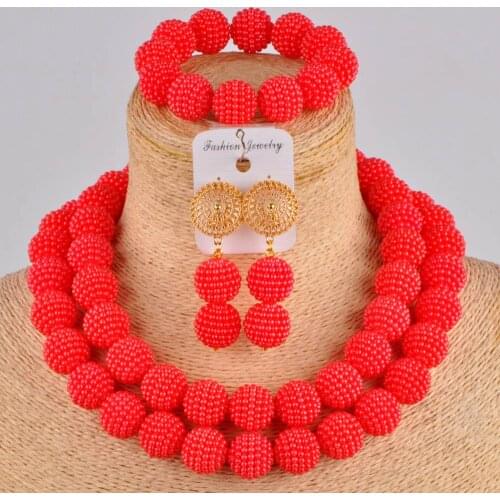 Fashion Simulated Pearl Europe and America African Necklace Red Jewelry Sets ZZ02