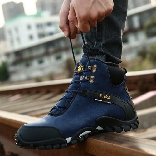 Snow boots mens winter plus velvet thick cotton warm shoes outdoor leather boots leather waterproof high-top cotton boots