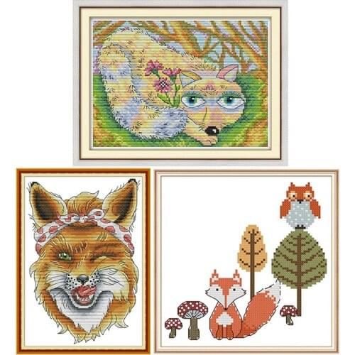 Playful Fox Series Counted Cross Stitch Kits 11CT 14CT Printed Pattern Crafts DMC Sewing Needlework Embroidery Sets Decorations