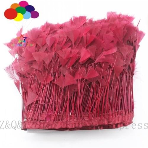 Natural 10-15CM (4-6 inches) tear flat head turkey feather dyed wine red making cloth edge DIY craft jewelry feather