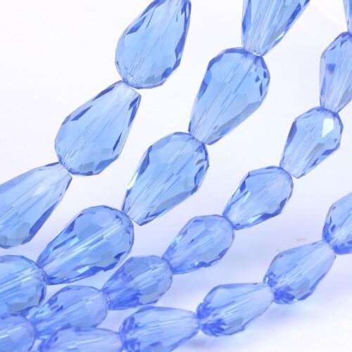 OlingArt 8*11mm 50pcs Waterdrop Faceted Austrian crystal beads Light blue color Teardrop glass bead for jewelry making bracelet