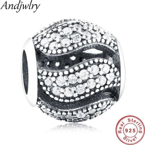 Fit Original Charms Bracelet Sterling 925 Silver Beads Wave Clear CZ Charms Women DIY Jewelry Making Berloque