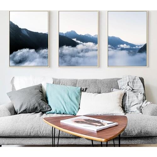 Nature Landscape Wall Art Mountains and White Clouds Poster and Print Nordic Canvas Painting Picture for Living Room Home Decor