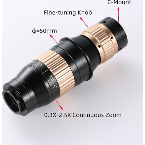 Industrial Video Microscope C-Mount 4K Lens 0.3X-2.5X Full Focus High Resolution Magnifier for HDMI VGA USB Camera