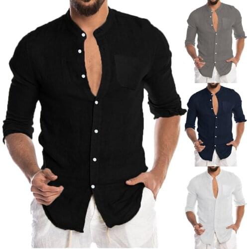 New Mens Fashion Casual Shirt Solid Color Collar Cardigan Long Sleeve Shirt Top High Quality Comfy Daily Shirt Camisa Masculina