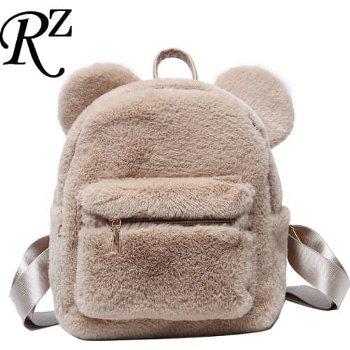 Bear Ears Plush Female Backpack Faux Fur Shoulders Bag Cute Furry Women Bag NEW Winter Bags For Women 2021 Mini Girl Backpacks