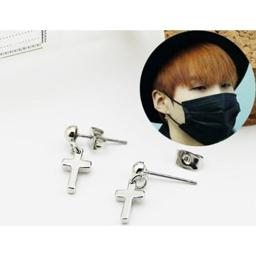 Kpop Star V Same Style Simple Unisex Titanium Steel Cross Earrings For Women Men Jewelry Brinco