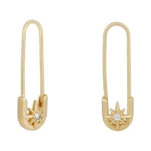 2021 Fashion New Cz Jewelry Star gold silver color safety Pin Earring Brand Design hoop Earrings for Women