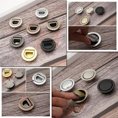 Concealed Dark Hidden Door Handles Metal Recessed Flush Pull Cabinet Drawer Invisible Round Wardrobe Shoe Handle Hardware