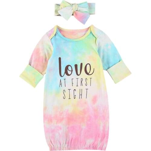 Colorful Long Sleeve Sleeping Bag for 0-6M Newborn Baby Lovely Sleeper Gowns with Big Bowknot Hairband 2Pcs Outfits