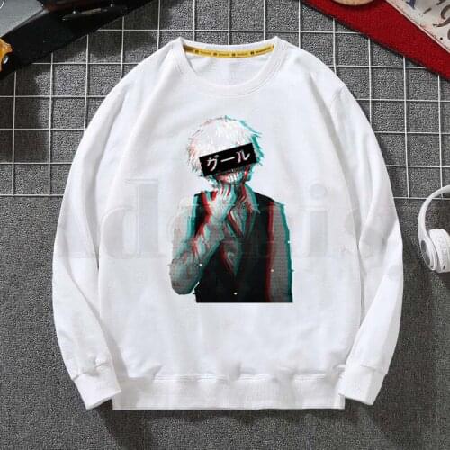 Tokyo Ghoul Kaneki Ken Eyes Japan Anime Manga Hoodies Sweatshirt Print Trend Mens Clothes Hip-Hop Male Crewneck Hoodies Men