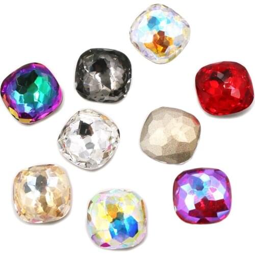Nail Decoration 8mm 10mm High Quality Glass Crystal Fat Square Shape Mesh Surface Pointback Rhinestones For Handmade/Clothing