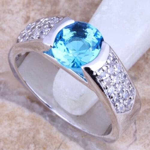 Impressive Blue Cubic Zirconia White CZ Silver Plated Womens Jewelry Ring Size 5 / 6 / 7 / 8 / 9 R1503