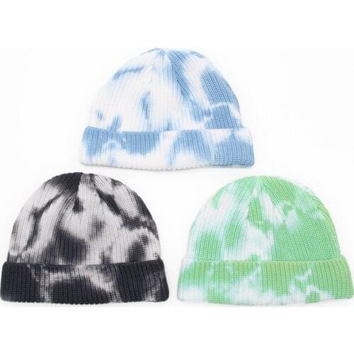 Personality Tie-dye Knitted Hat Men Women Beanie Warm Melon Cap for Autumn Winter