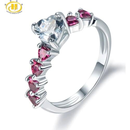 Hutang Gemstone Jewelry Natural Aquamarine Solid 925 Sterling Silver Ring Engagement Fine Stone Jewelry For March Birthday Gift