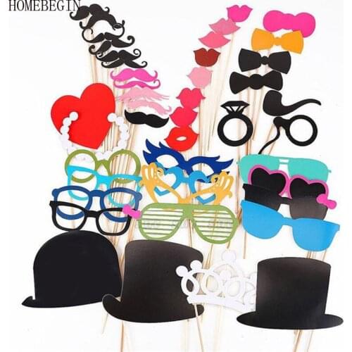 HOMEBEGIN 44pcs Funny DIY Photo Booth Props With A Bamboo Stick Moustache Lips Christmas Wedding Decorations Party Supplies