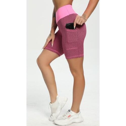 Seamless Yoga Shorts With Pockets Fitness Women High Waist Gym Clothing Push Up Booty Shorts Sports Running Workout Leggings