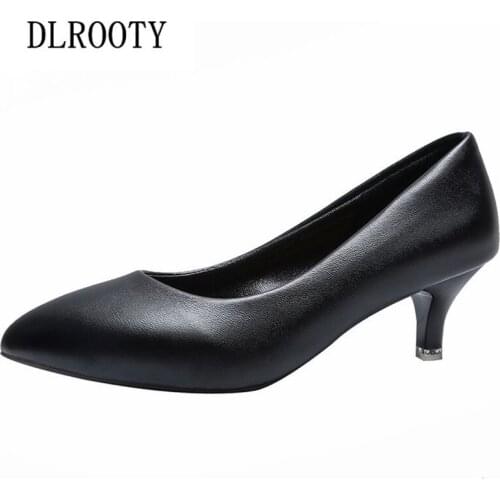 Women Pumps High Heels Shoes 3-7 CM Thin Heels Shallow Pointed Toe Black Summer Autumn Fashion Sweet Work Casual Solid