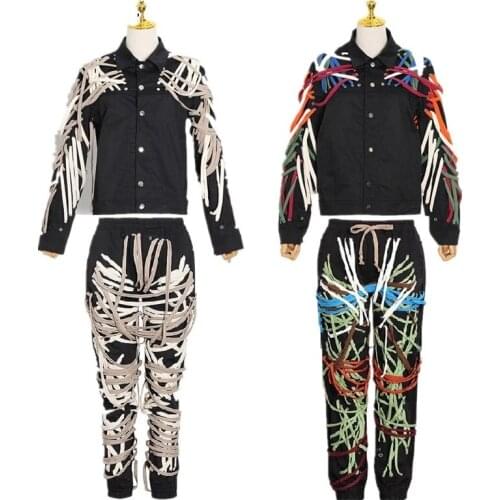 Two Piece Pants Sets Women 2021 Runway Suits Streetwear Criss-Cross Bandage Long Sleeve Jackets and Trousers Plus Size Clothes