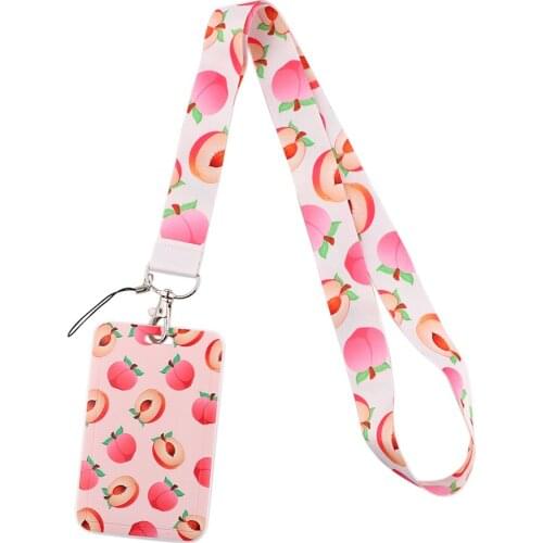 1pcs ZF2821 Fruit Peach Pink Fashion Lanyards ID Badge Holder Bus Pass Case Cover Slip Bank Credit Card Holder Strap Cardholder