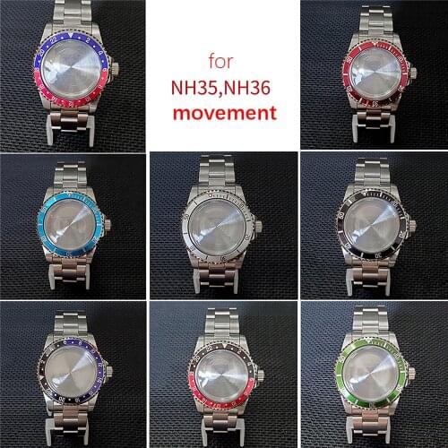 39.5mm Stainless Steel Watch Case Watch Bezel & Watchband Kit for NH35 NH36 Watch Movements Repair Parts