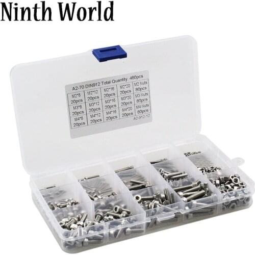 480pcs Screws M2 M3 M4 Hex Socket Screws Set Stainless Steel SS304 Hex Socket Cap Head Screws And Nuts Repair Tool