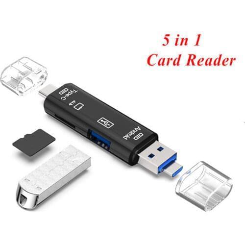 5 In 1 OTG Card Reader Type C & Micro USB Flash Drive High-speed USB2.0 Universal OTG TF/SD Card for Android Laptop Computer