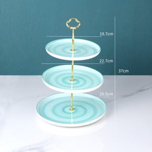 English Afternoon Tea Cake Plates Ceramic Multilayer Fruit Plate Metal Pole Snack Tray Disc Cake Stand Bread Dishes