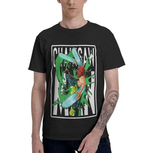 Anime Chainsaw Man T-shirt Mens Novelty T Shirt Short Sleeve 100% Cotton Demon Hunter Denji Manga Tshirt Urban Tees Tops