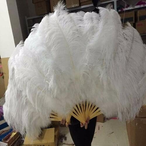 Big Ostrich Feathers Fan With Bamboo Staves for Belly Dance Halloween Party Ornament Decor Necessary, 12 bones