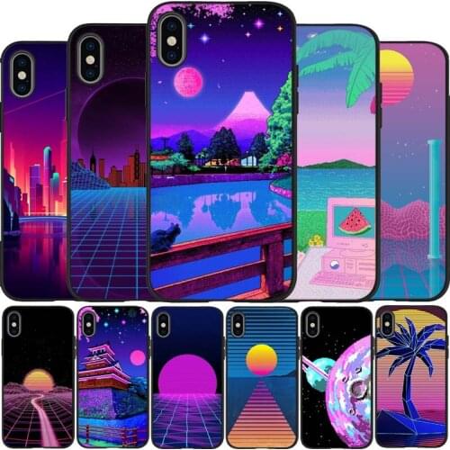 Synthwave Vaporwave Art black Silicone Phone Case For iPhone 12 XR XS Max 5 5S SE 2020 6 6S 7 8 PLUS X 11Pro Max 11 Cover