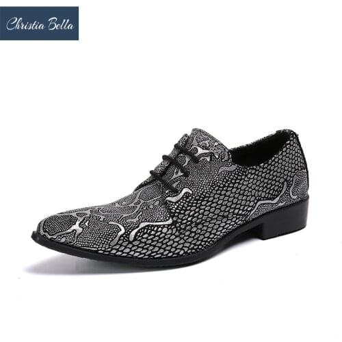 Christia Bella British Style Silver Pattern Men Oxford Shoes Bridegroom Wedding Dress Shoes Lace Up Real Leather Brogue Shoes