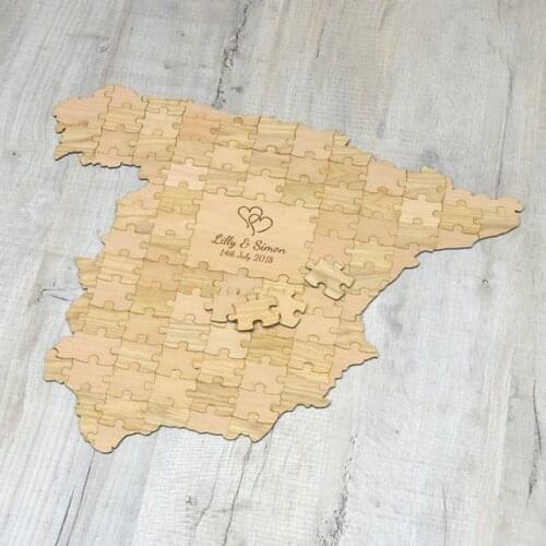 Country Shaped Wooden Jigsaw Puzzle Guestbook - All Countries Location Wedding
