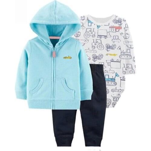 Baby Boys' Pant Sets 100% Cotton Boys' 3-Piece hoodie Jacket,Pant,and Bodysuit Set 3-piece Cardigan Set Comfortable,Cute,Soft